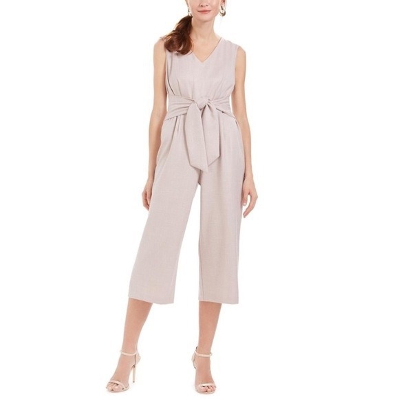 connected apparel Pants - Connected Apparel Mauve Pink Tie Waist Wide Leg Cropped Jumpsuit Womens 14